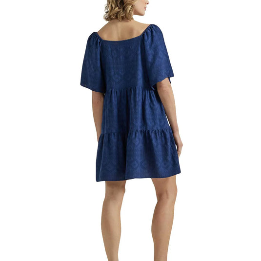 Wrangler Womens XXL Retro Square Neck Tiered Mini Dress - Navy