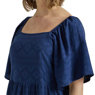 Wrangler Women's Retro Square Neck Tiered Mini Dress (Navy) Size L