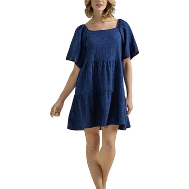 Wrangler Women's Retro Square Neck Tiered Mini Dress (Navy) Size L