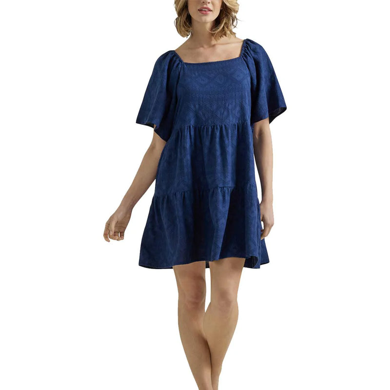 Load image into Gallery viewer, Wrangler Womens XXL Retro Square Neck Tiered Mini Dress - Navy
