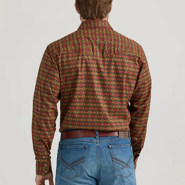 Wrangler 20X Men's Geo Print Snap Stretch Western Shirt (Brown) Size XL