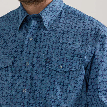 Wrangler Men's George Strait Troubadour Long Sleeve Western Shirt (Star Blue) Size LT