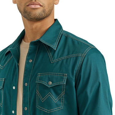 Wrangler Men's Retro Premium Long Sleeve Shirt (Teal) Size L