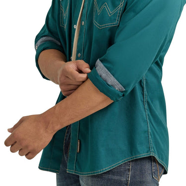 Wrangler Men's Retro Premium Long Sleeve Shirt (Teal) Size L