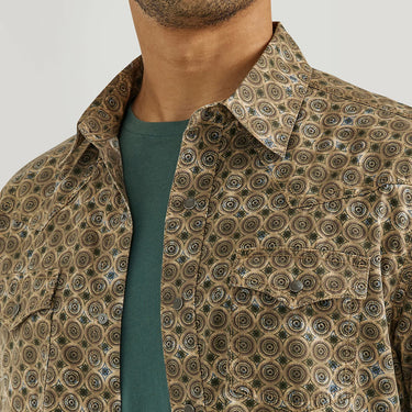 Wrangler Men's Retro Long Sleeve Western Snap Printed Shirt (Brown) Size XLT