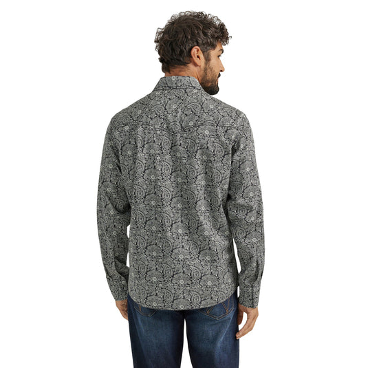 Wrangler Mens 2XT Retro Blcak & Grey Paisley Print Shirt