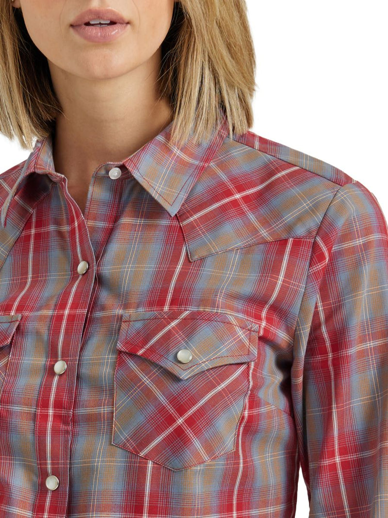 Load image into Gallery viewer, Wrangler Womens XXL Essential Long Sleeve Snap Plaid Shirt - Red
