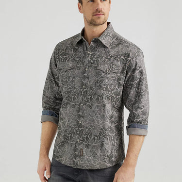 Wrangler® Retro® Premium Western Snap Printed Shirt (Grey) Size XL
