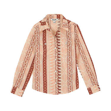 Wrangler Girls' Western Snap Shirt (Pink Print) Size L