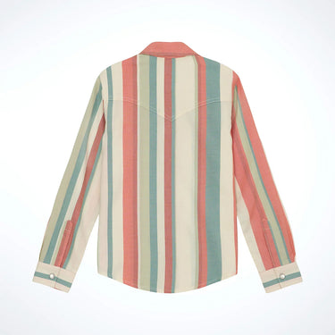 Wrangler Girl's Striped Western Snap Shirt (Coral/Teal) Size M