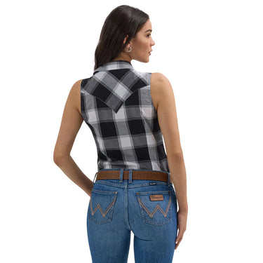 Wrangler Women's Retro Sleeveless Snap Stretch Western Shirt (Black/White) Size L