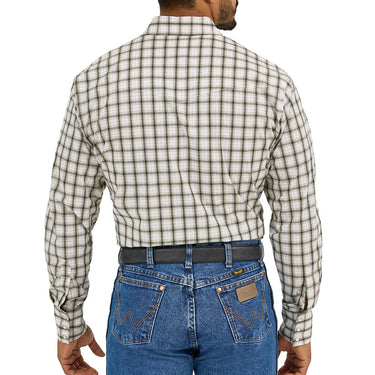 Wrangler Men's Wrinkle Resist Snap Front Shirt (Khaki/Black) Size L