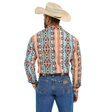 Wrangler Men's Checotah Long-Sleeve Western Snap Printed Shirt (Orange) Size XL