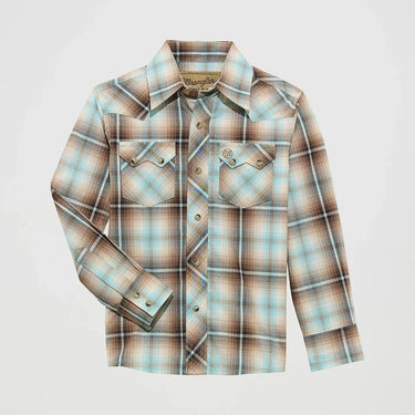 Wrangler Boy's Long Sleeve Retro Plaid Shirt (Brown) Size L