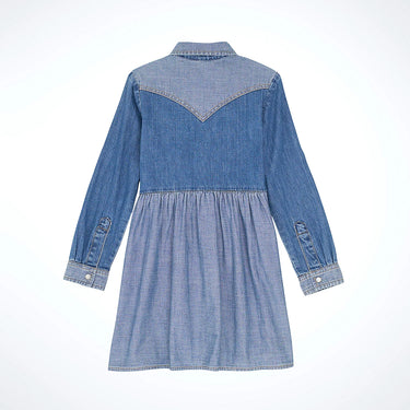 Wrangler Girl's Long Sleeve Western Denim Dress (Mid Denim) Size M