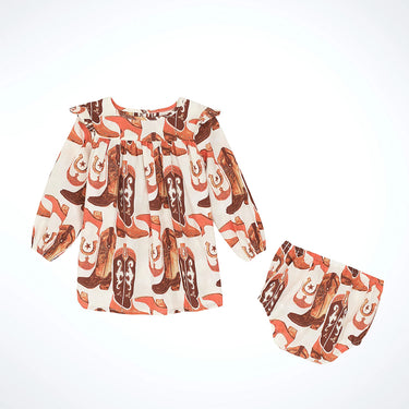 Wrangler Little Girl's Western Print Trapeze Dress (Pink Boots) Size 18M