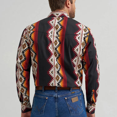Wrangler Men's Checotah® Long Sleeve Western Snap Printed Shirt (Black Fire) Size L