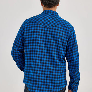 Wrangler Retro® Long Sleeve Flannel Western Snap Plaid Shirt (Buffalo Blue Check) Size XL