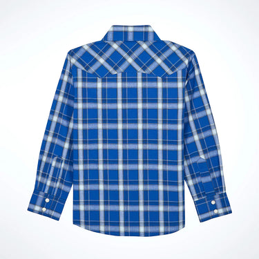 Wrangler Boy's Retro® Western Snap Plaid Shirt with Front Sawtooth Pockets (True Blue) Size XL