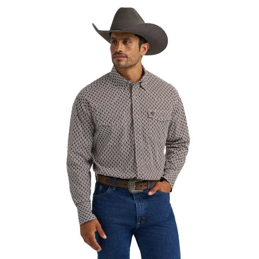 Wrangler Men's George Strait Troubadour Long Sleeve Western Snap Shirt (Brown) Size L