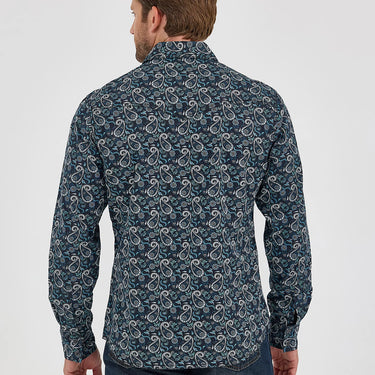Wrangler® Retro® Premium Long Sleeve Western Snap Printed Shirt (Teal Paisley) Size L