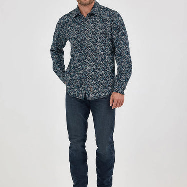 Wrangler® Retro® Premium Long Sleeve Western Snap Printed Shirt (Teal Paisley) Size L
