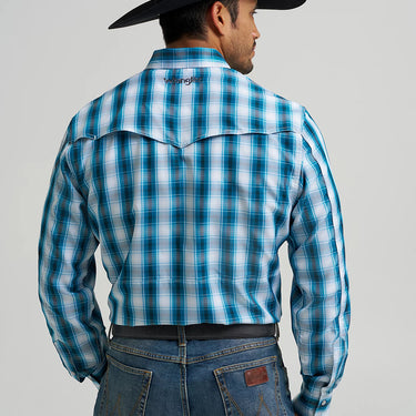 Wrangler Men's Performance Snap Long Sleeve Plaid Shirt (Teal Black) Size L