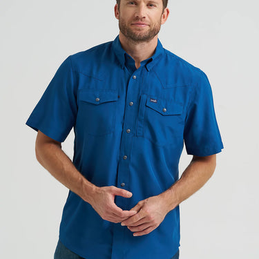 Wrangler Men's Performance Snap Short Sleeve Solid Shirt (Navy) Size L