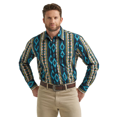 Wrangler Men's Checotah Western Snap Shirt (Teal) Size L