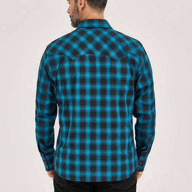 Wrangler Men's Retro® Premium Western Snap Shirt (Blue/Black Plaid) Size XL