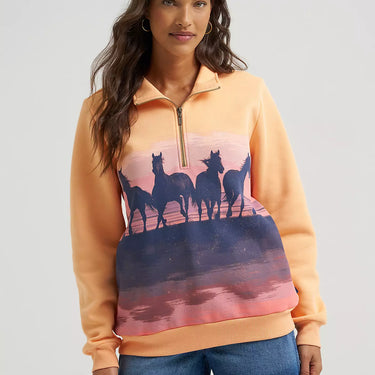 Wrangler Women's Wild West Pullover (Orange Horses) Size M