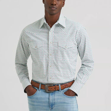 Wrangler Men's 20X® Competition Advanced Comfort Long Sleeve Two Pocket Western Snap Shirt (Red Green Diamond) Size L