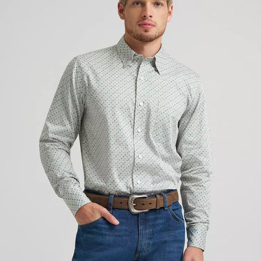 Wrangler Men's Cody Johnson One Pocket Button Down Shirt (Green Tan Cross) Size XL