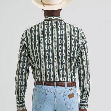 Wrangler Men's Checotah® Long Sleeve Western Snap Printed Shirt (Olivine) Size XL