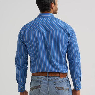 Wrangler Men's 20X® Competition Advanced Comfort Long Sleeve Two Pocket Western Snap Shirt (Riverstone Stripe) Size L