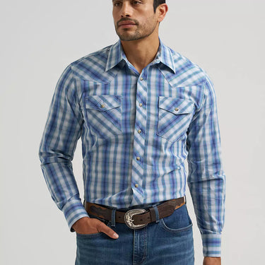 Wrangler Men's 20X® Competition Advanced Comfort Long Sleeve Two Pocket Western Snap Shirt (Pigment Plaid) Size L