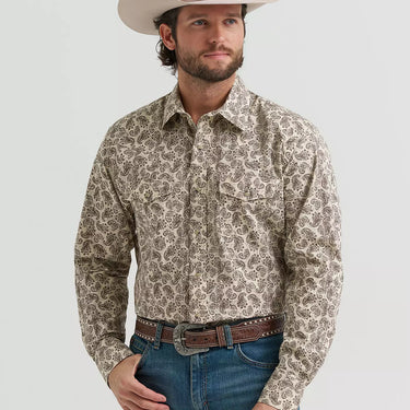 Wrangler Men's 20X® Competition Advanced Comfort Long Sleeve Two Pocket Western Snap Shirt (Saddle Paisley) Size L