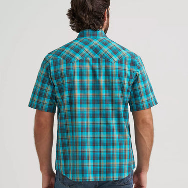 Wrangler Men's Retro® Short Sleeve Sawtooth Pocket Western Snap Shirt (Lagoon) Size XL