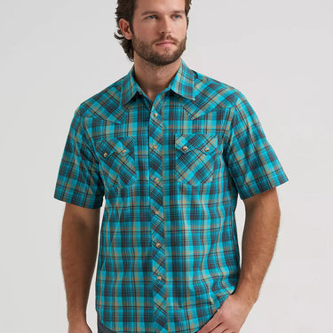 Wrangler Men's Retro® Short Sleeve Sawtooth Pocket Western Snap Shirt (Lagoon) Size XL