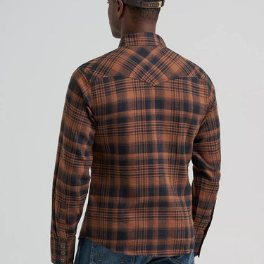 Wrangler® Men's Retro® Long Sleeve Flannel Western Snap Plaid Shirt (Sable) Size L