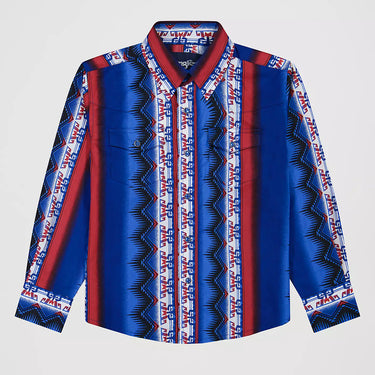 Wrangler Boy's Checotah Long Sleeve Western Snap Shirt (Old Glory) Size M
