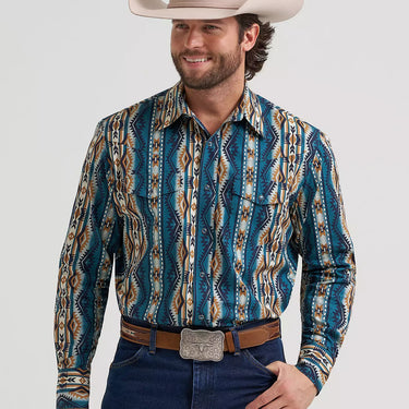 Wrangler Men's Checotah® Long Sleeve Western Snap Printed Shirt (High Desert) Size L