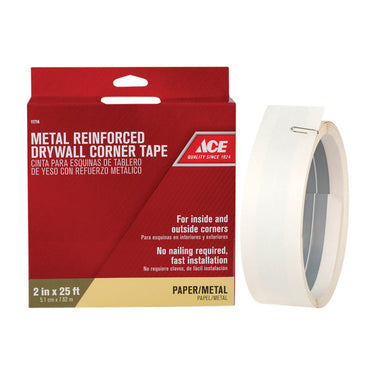 Ace 25 ft. L X 2 in. W Reinforced Metal White Self Adhesive Corner Tape