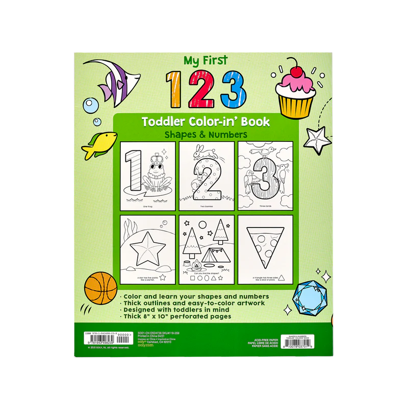 Load image into Gallery viewer, Ooly 123: Shapes + Numbers Toddler Coloring Book
