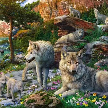 Jigsaw Puzzle Wolves in Spring - 1500 Pieces Puzzle