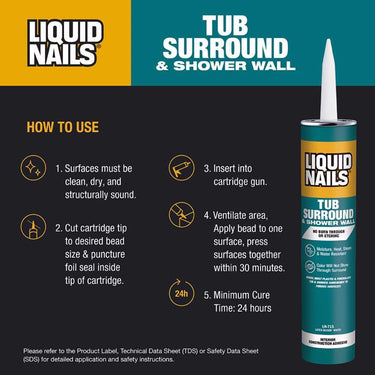 Liquid Nails Tub Surround & Shower Wall High Strength Latex White Adhesive 10 oz