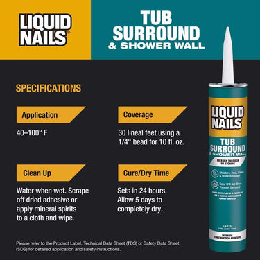 Liquid Nails Tub Surround & Shower Wall High Strength Latex White Adhesive 10 oz