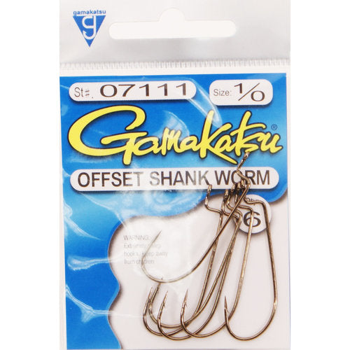Gamakatsu - 07112 Worm Hook Offset Shank, Bronze 2/0 6 Pack
