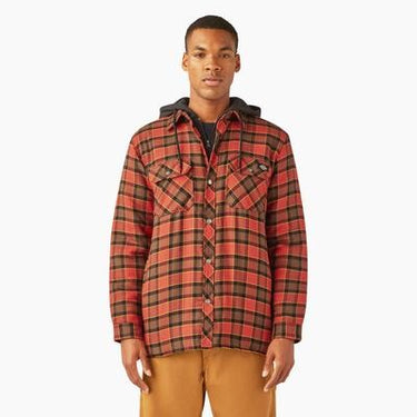 Dickies Water Repellent Flannel Hooded Shirt Jacket (Red Ochre) Size L