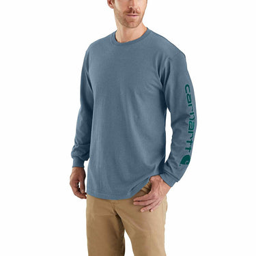 Carhartt Loose Fit Heavyweight Long-Sleeve Logo Sleeve Graphic T-Shirt (Thundercloud Heather) Size XXL